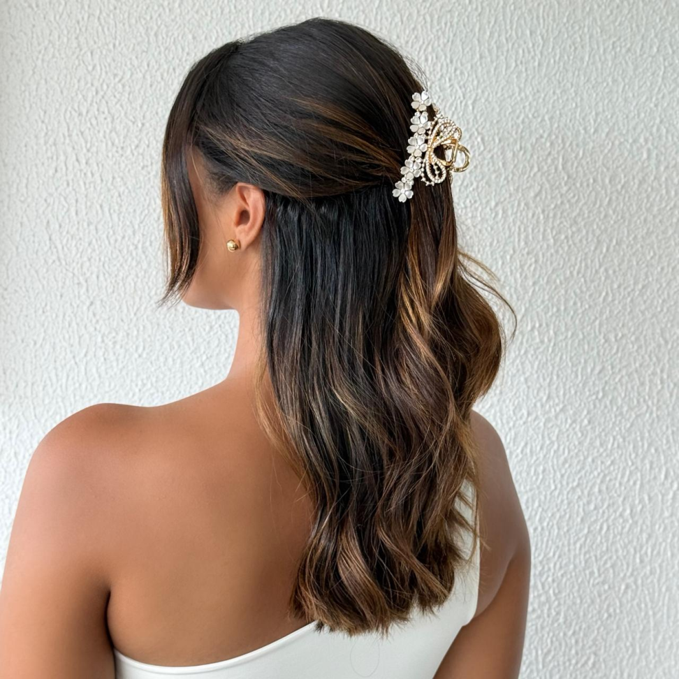 Presilha Laço Strass Com Flores