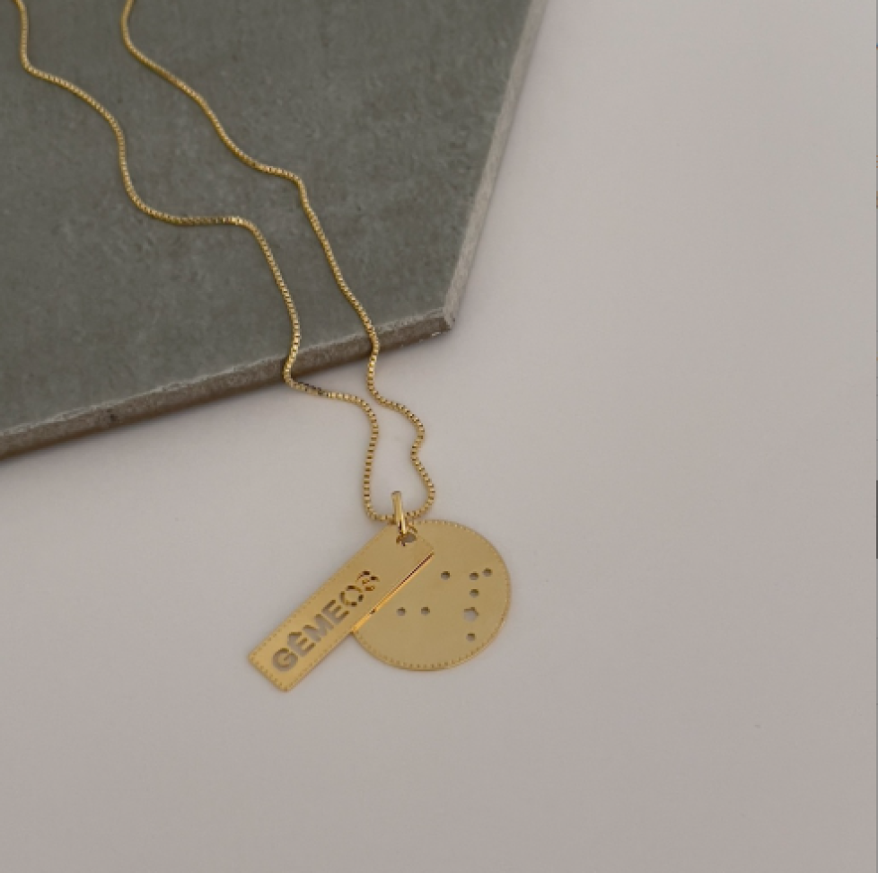 Colar Pingente Placa Signos Dourado