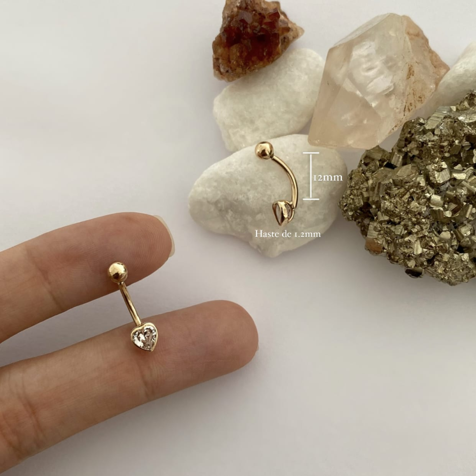Piercing Umbigo Coração Cristal | Ouro 10K