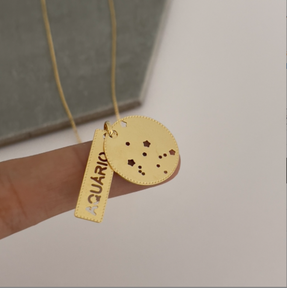 Colar Pingente Placa Signos Dourado - #11