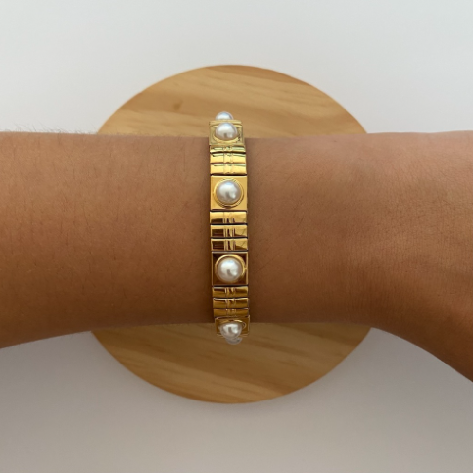Pulseira Elástica Pérolas | Aço Inox