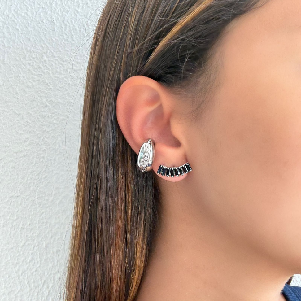 Brinco Earcuff Riviera Baguete Preta