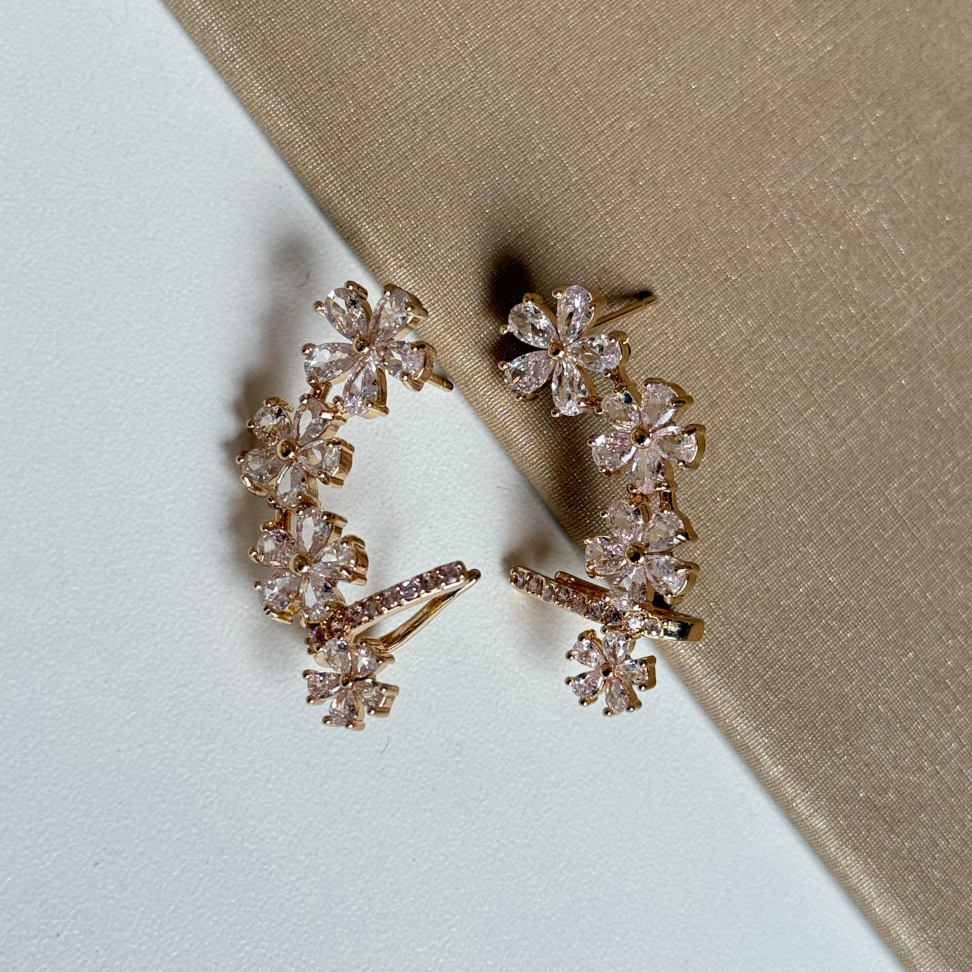 Brinco Ear Cuff Flores Cristais - #3
