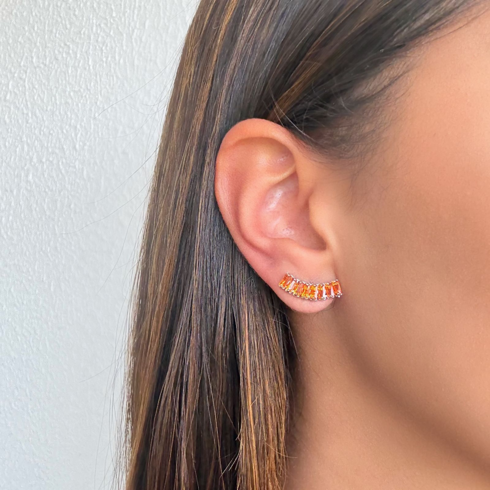 Brinco Earcuff Riviera Baguete Laranja