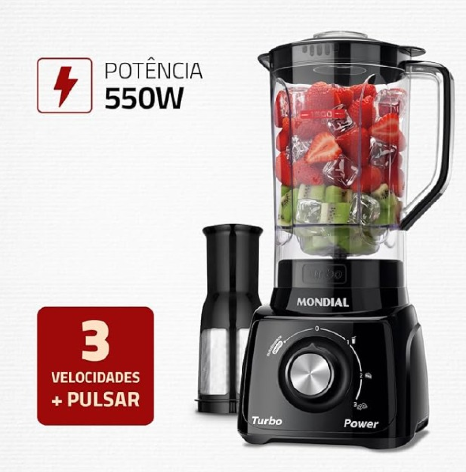 LIQUIDIFICADOR MONDIAL L99 TURBO FILTRO 3V. 500W COR: PRETO - #1