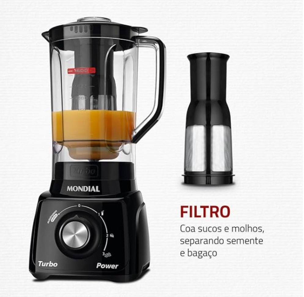 LIQUIDIFICADOR MONDIAL L99 TURBO FILTRO 3V. 500W COR: PRETO - #1