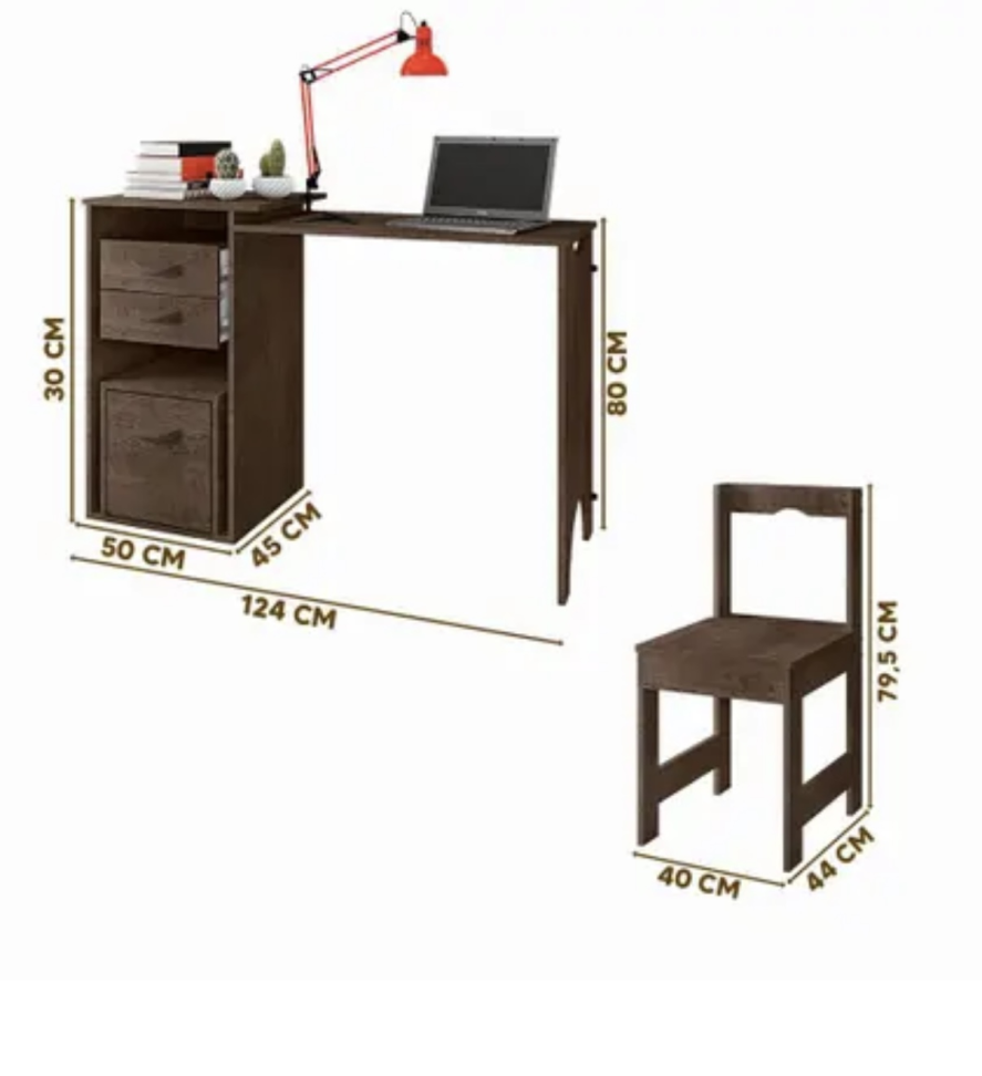 MESA COMPUTADOR FRAMAR COM CADEIRA CHOCOLATE/BRANCO - #2