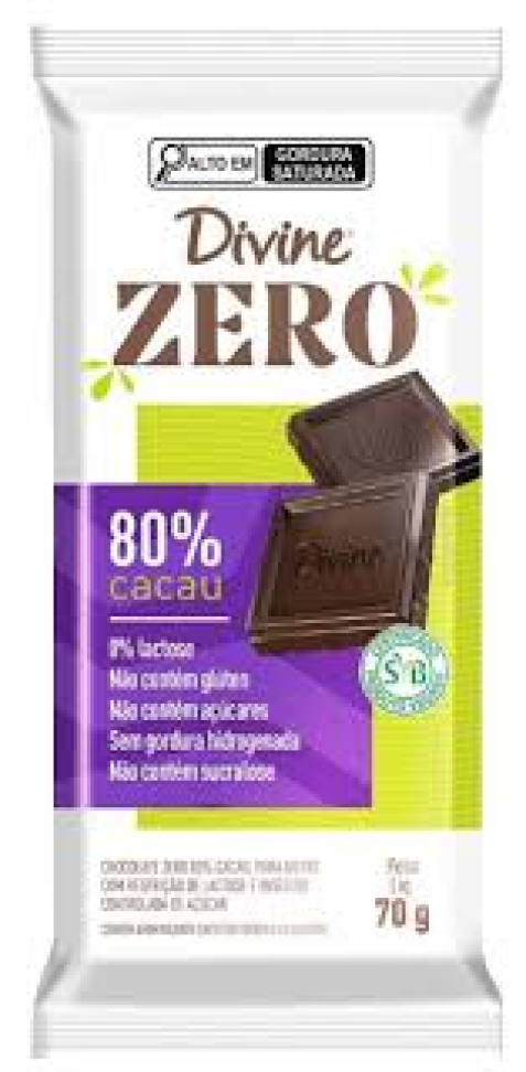 Chocolate ZERO 80% CACAU 70g (Divine)