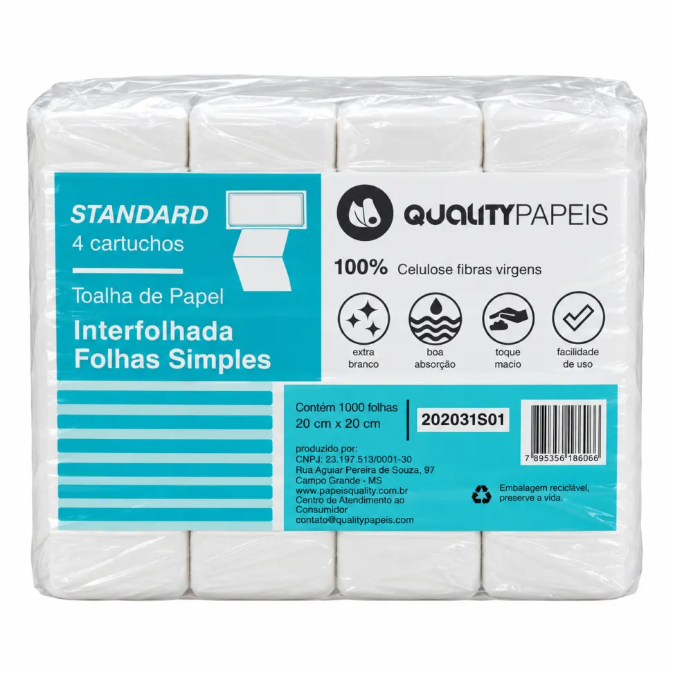 Standard Papel Toalha Interfolhado 20x20 cm - Fardo 6x1.000 Folhas - Quality