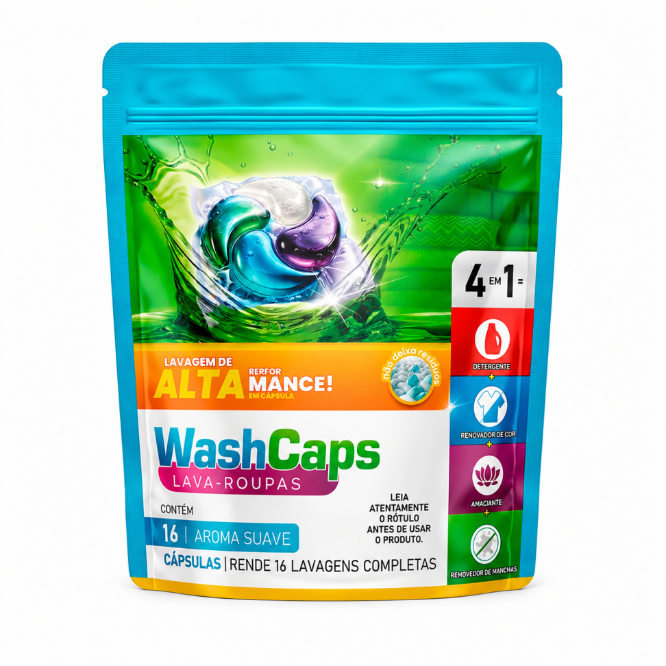 WASHCAPS CAPSULAS LAVA ROUPAS AROMA SUAVE 16 UN