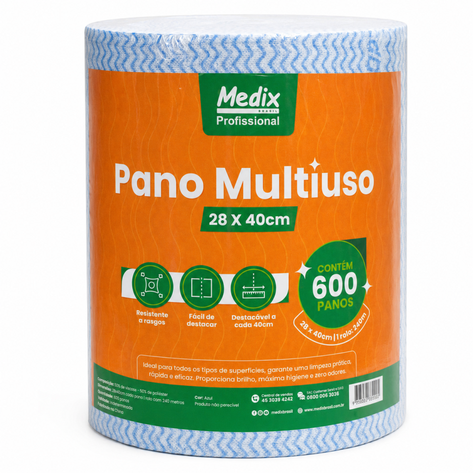 Rolo de Pano Multiuso TNT Azul 28 x 40 cm com 600 Panos (240 m) 35 g/m² – Medix