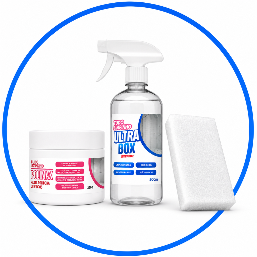 Kit Limpeza de Vidros Ultra Box + Polimax + Fibra Branca