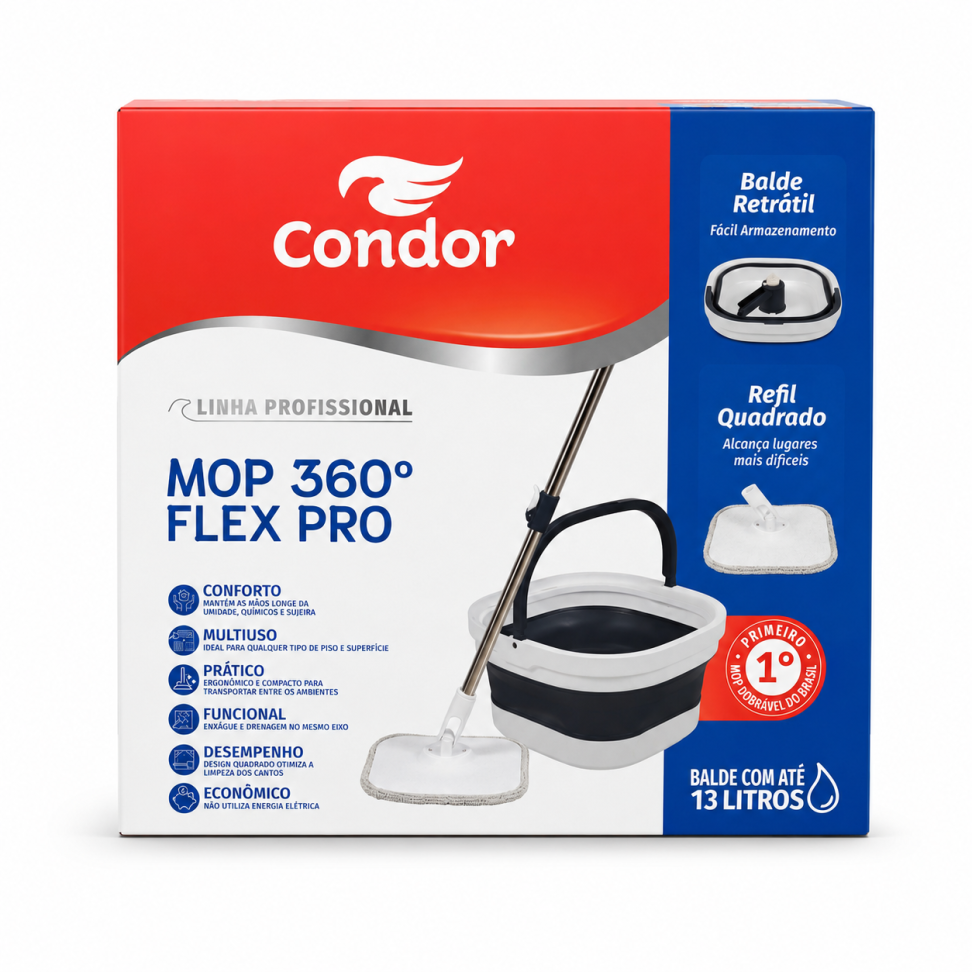 Mop 360° Flex Pro Dobrável 13L Condor Linha Profissional