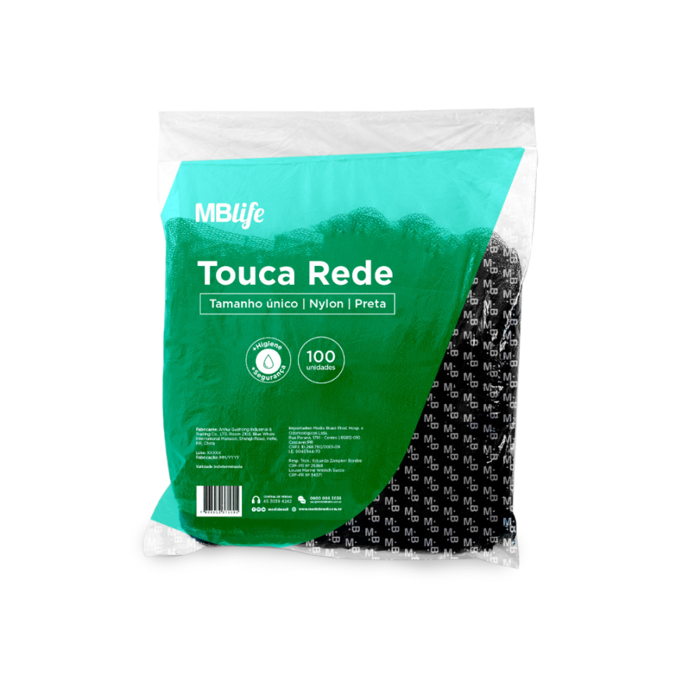 Touca Rede Preta Pacote c/ 100 und - Emb. individual - Medix