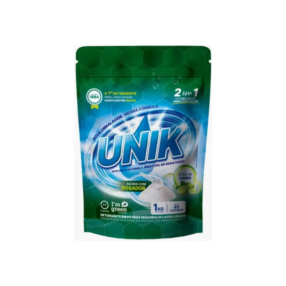 Detergente em pó para Máquina Lava-Louças Limão 1 Kg – Unik