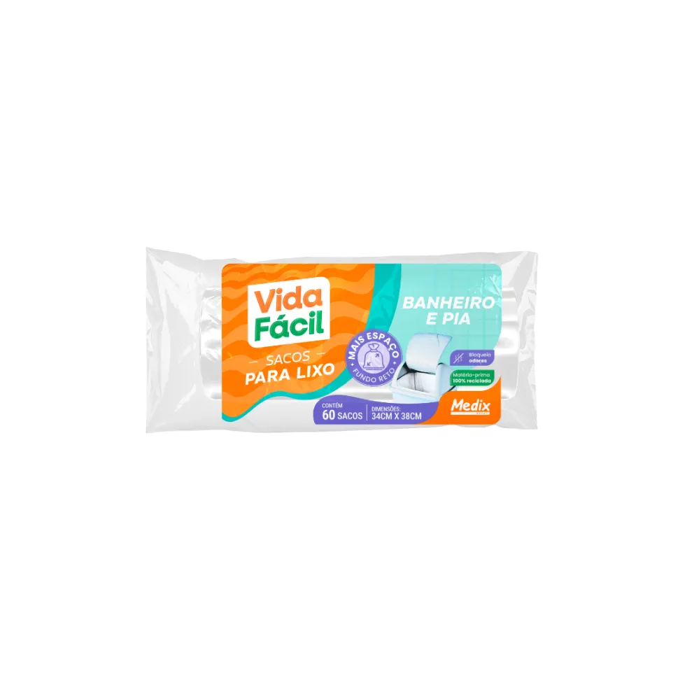 Saco Lixo Banheiro e Pia 10 L Rolo c/ 60 Un. – Medix