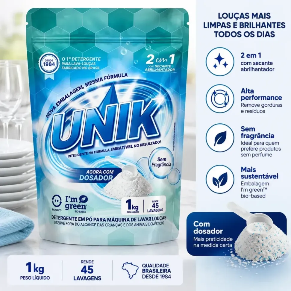 Detergente em pó para Máquina Lava-Louças 1 Kg – Unik