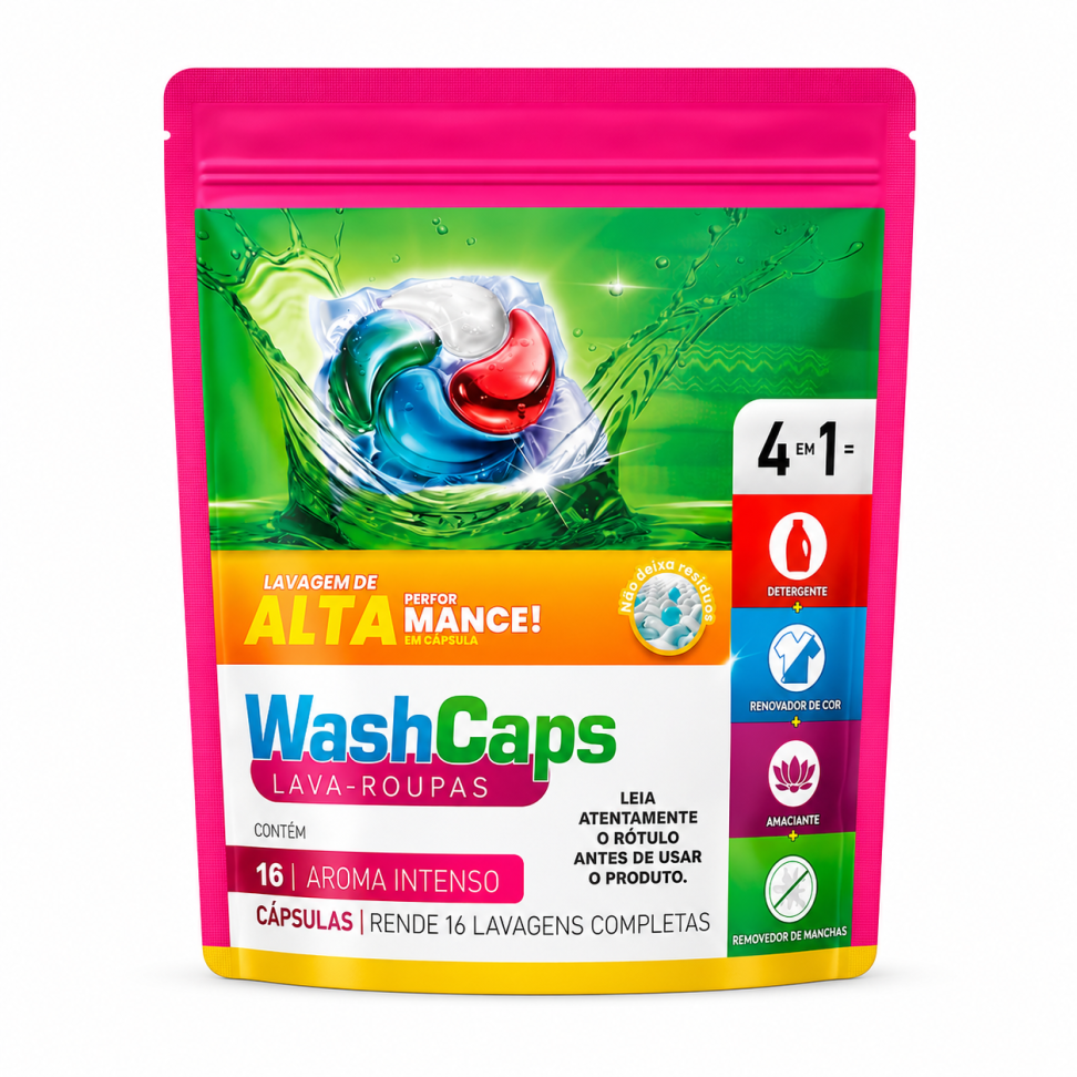 WASHCAPS CAPSULAS LAVA ROUPAS AROMA INTENSO 16 UN