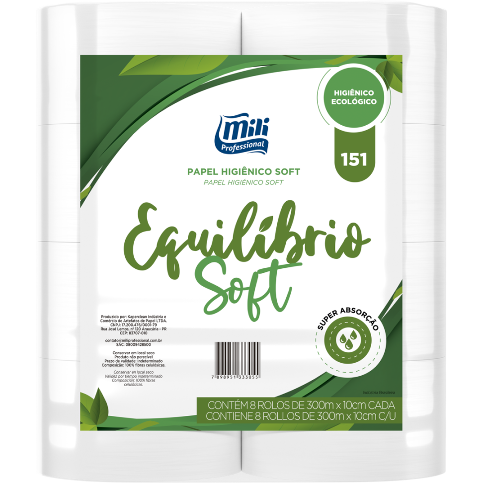 PAPEL HIGIENICO ROLAO EQUILIBRIO 18G 300MX10CM 8 ROLOS MILLI