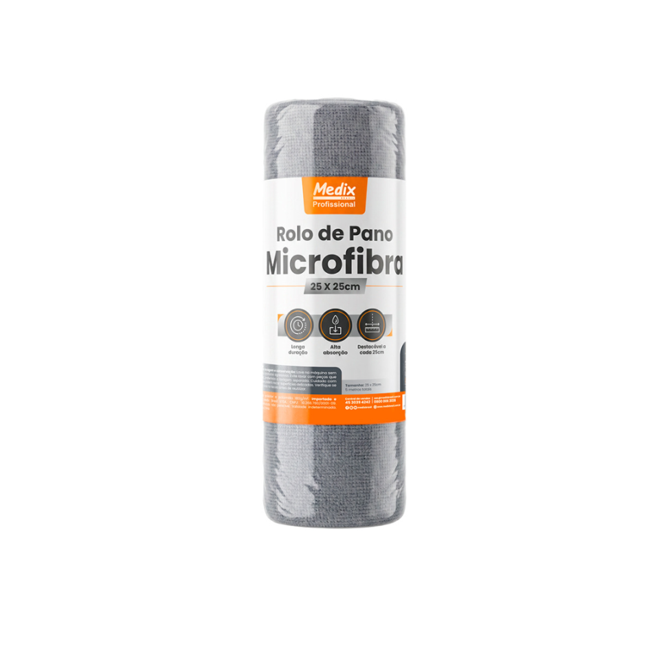 Rolo de Pano de Microfibra 25 x 25 cm com 20 Panos – Medix