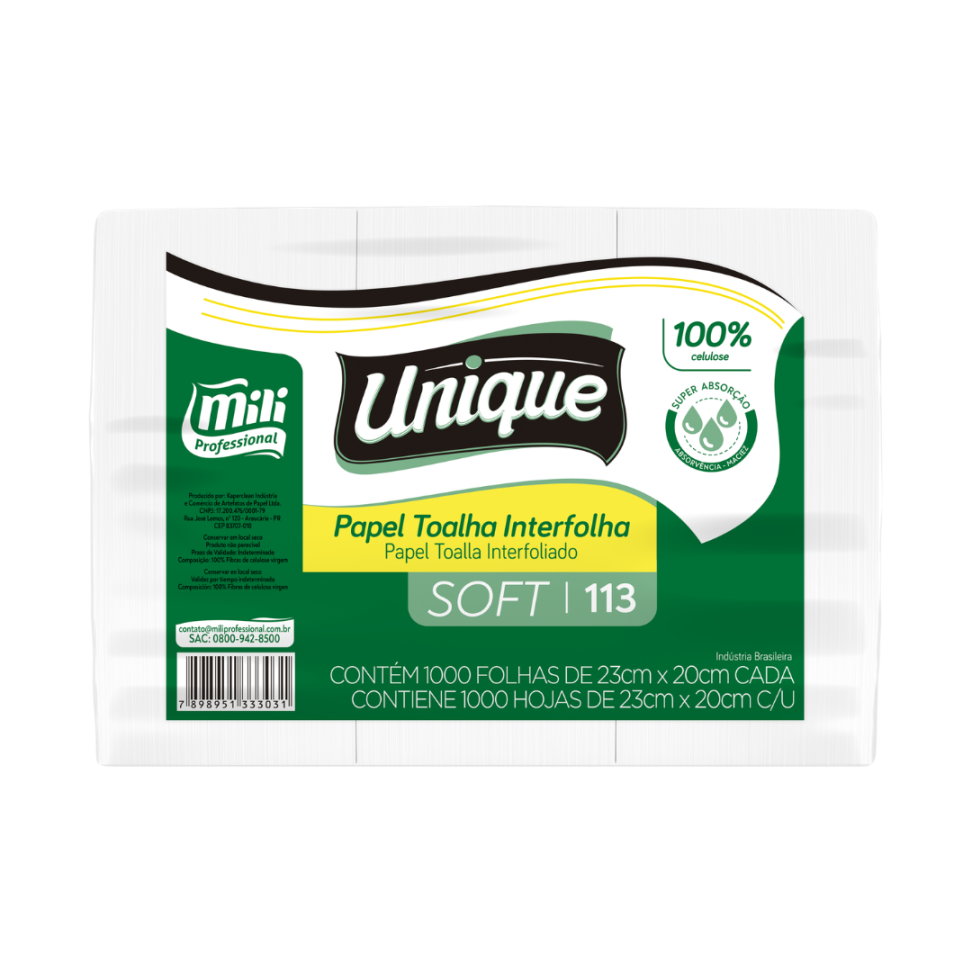 Papel Toalha Interfolha Mili Unique Soft 20g (23 x 20cm) - 5000 Folhas