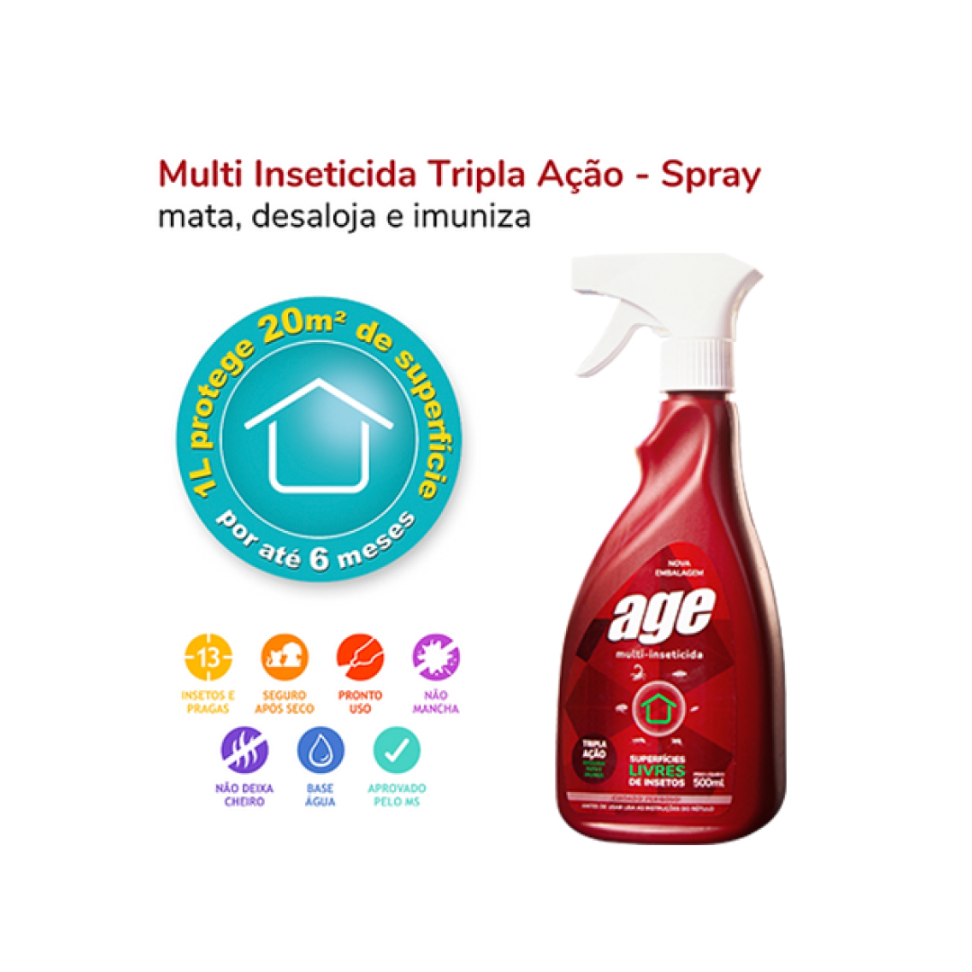 INSETICIDA TRIPLA AÇÃO - SPRAY 500ML  AGE