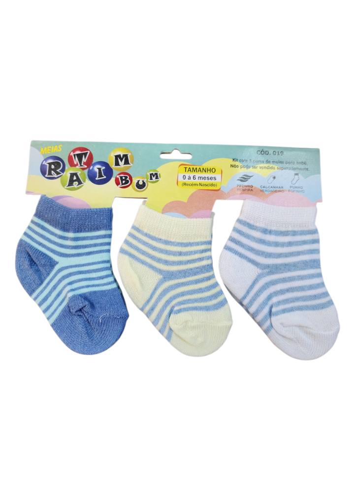 Kit c/3 pares meias recém-nascido ref. 019 Ratibum