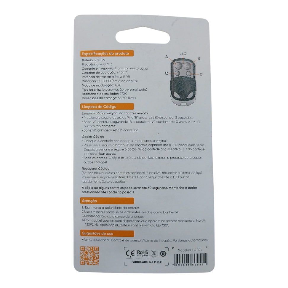 Controle Remoto Copiador LE-7001Lelong - #2