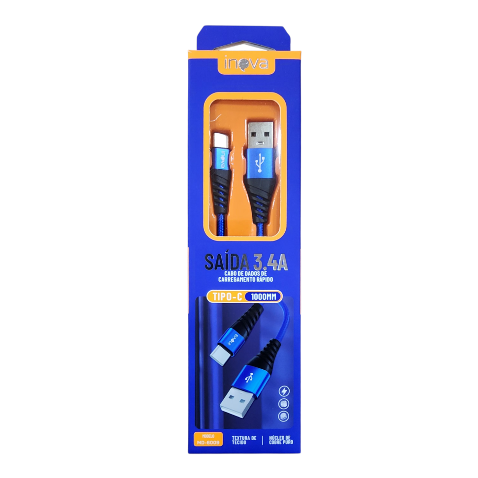 Cabo de dados USB tipo C 1m 3,4A MD-6009 inova