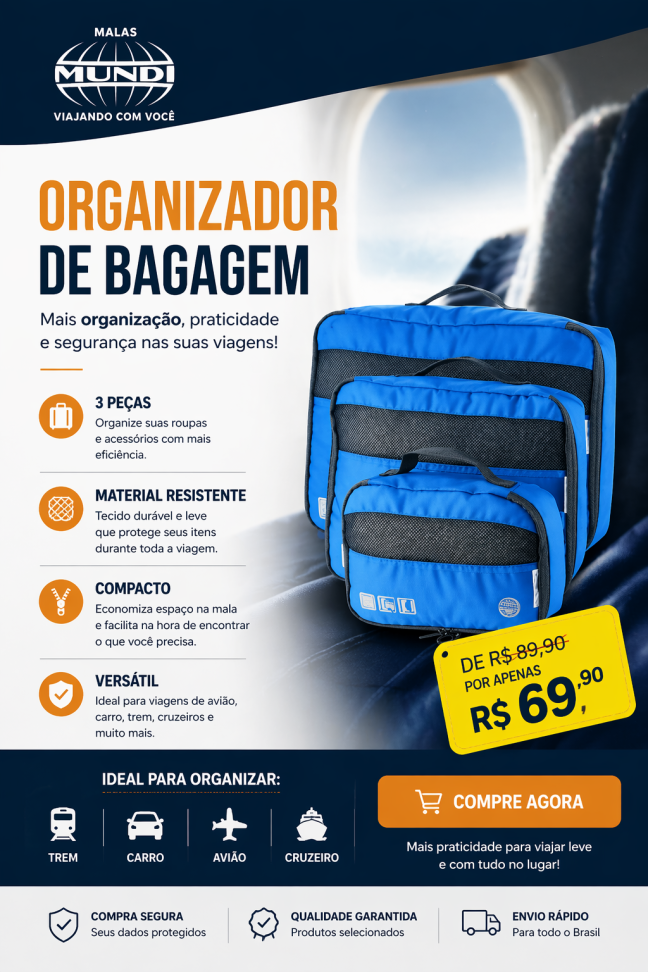 Organizador de Bagagem c/ 3 peças Mundi