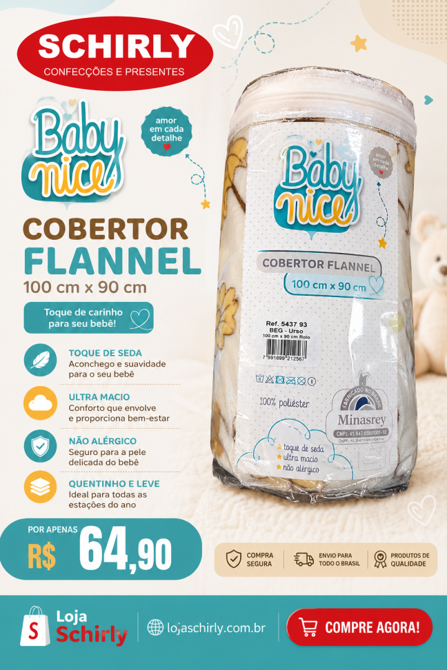 Cobertor Flannel  100cmx90cm Urso Baby Nice