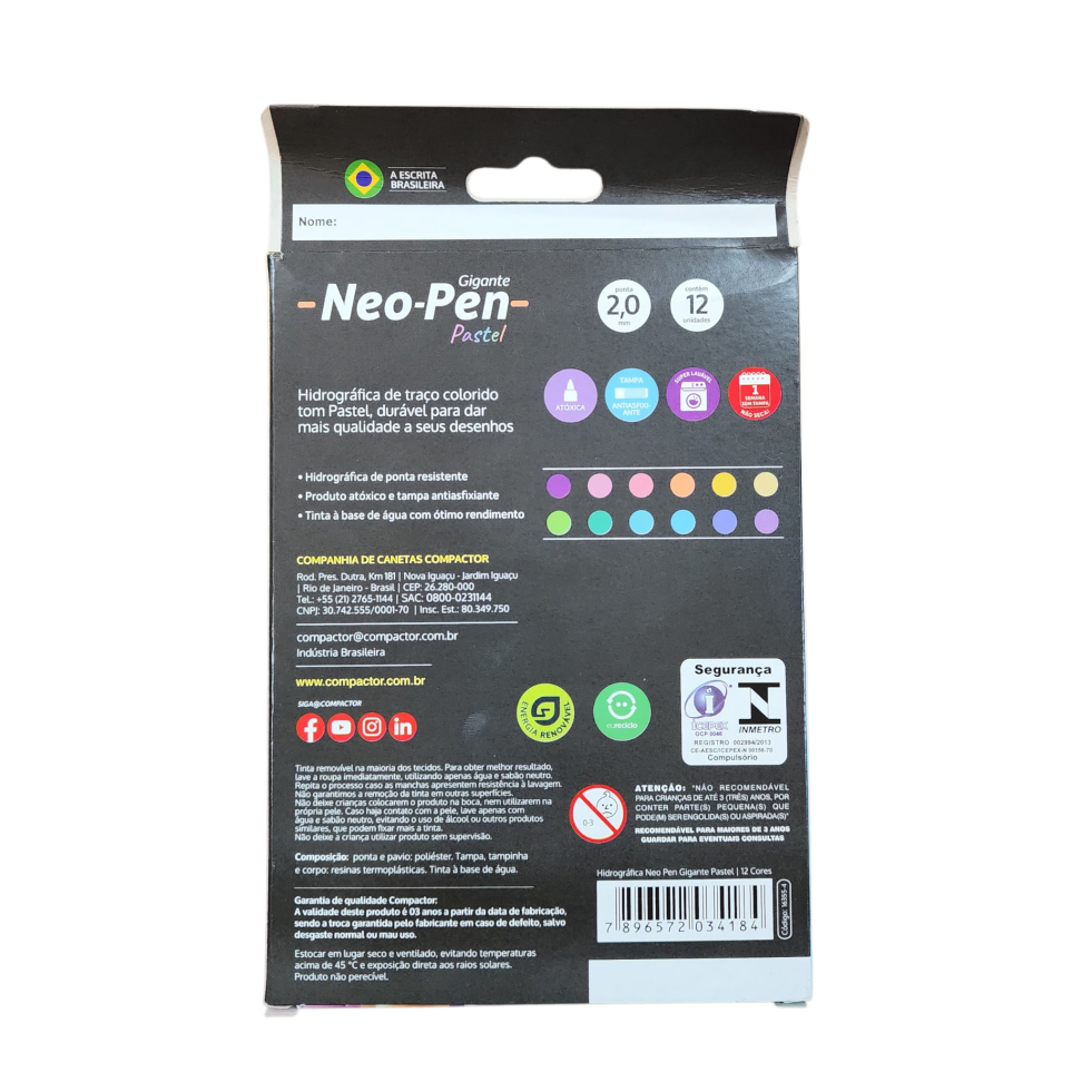 Canetinha Hidrocor c/12 Pastel Neo Pen Gigante Compactor - #2