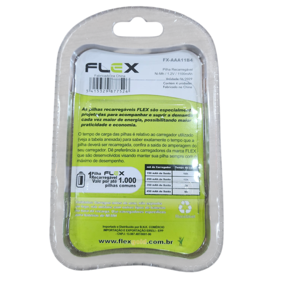Pilha AAA 1,2v 1100mAh  c/4 Recarregável Flex - #2