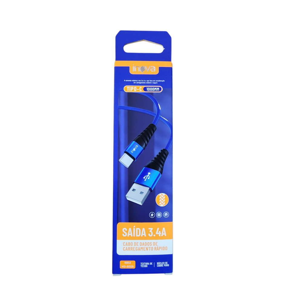 Cabo de dados USB tipo C 1m 3,4A MD-6009 inova