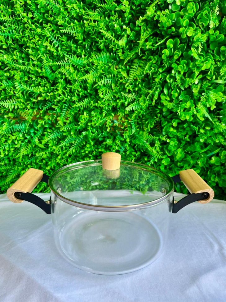 PANELA EM VIDRO BOROSSILICATO (VAI AO FOGO) - COM DETALHE EM BAMBU - 2,5L
