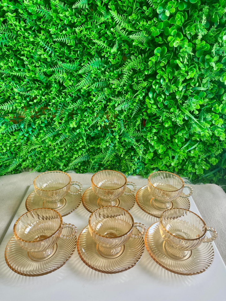 CONJUNTO - 6 XÍCARAS DE VIDRO COM PIRES (AMBAR) - 350 ML