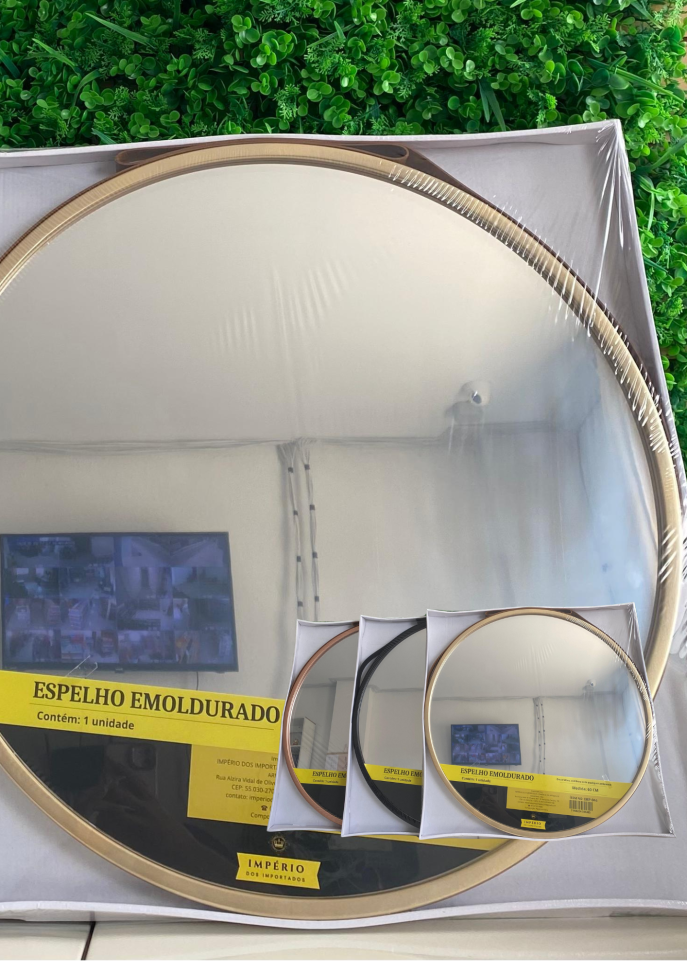 Espelho redondo 53cm com alça de couro