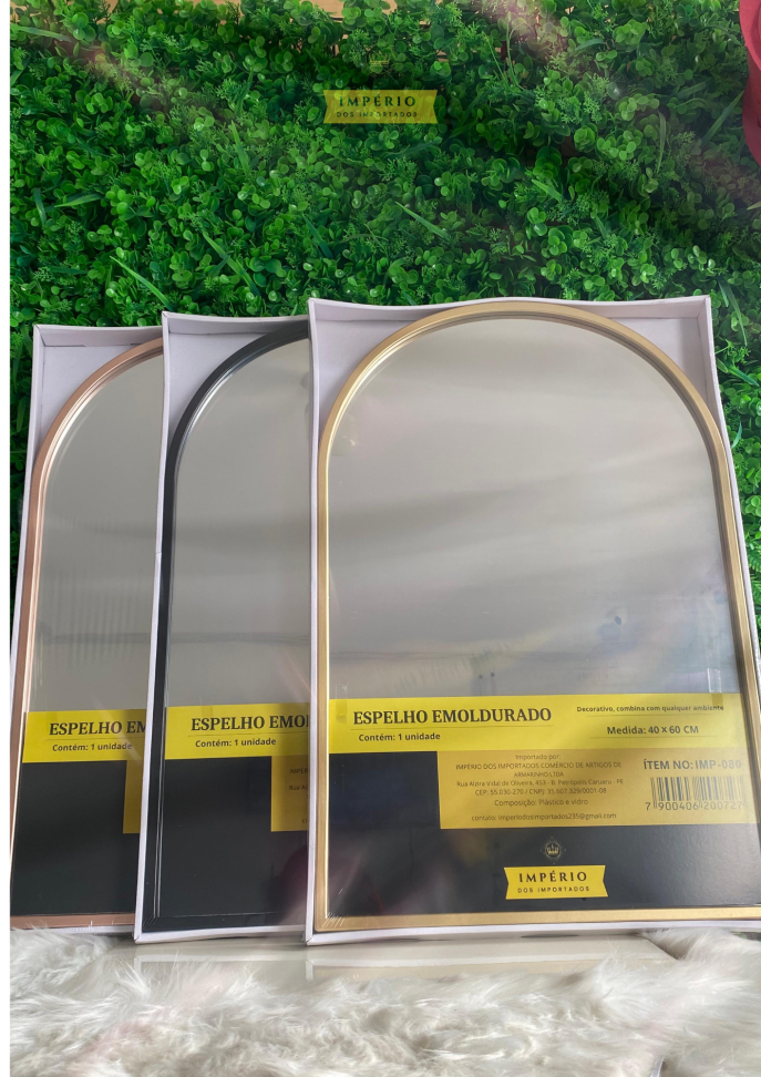 Espelho Topo Oval e Base Retangular