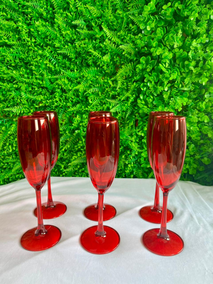 CONJUNTO - 6 TAÇAS DE VIDRO VERMELHA PRA CHAMPAGNE - 230 ML