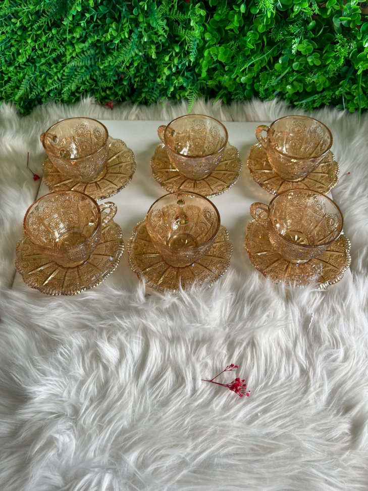 Conjunto de 6 Xícaras c/ pires de vidro