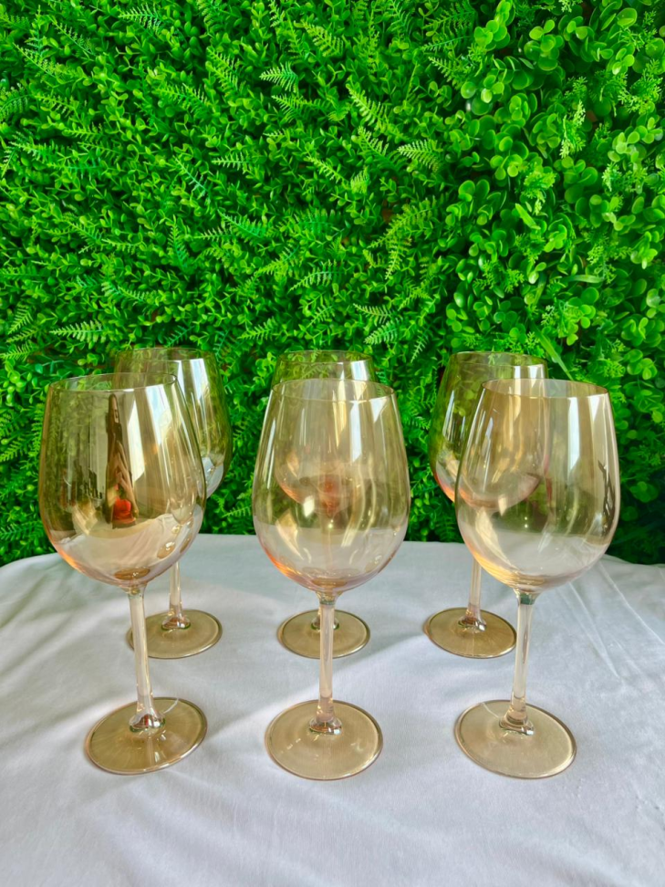 CONJUNTO - 6 TAÇAS DE VIDRO ÂMBAR PRA VINHO - 350 ML