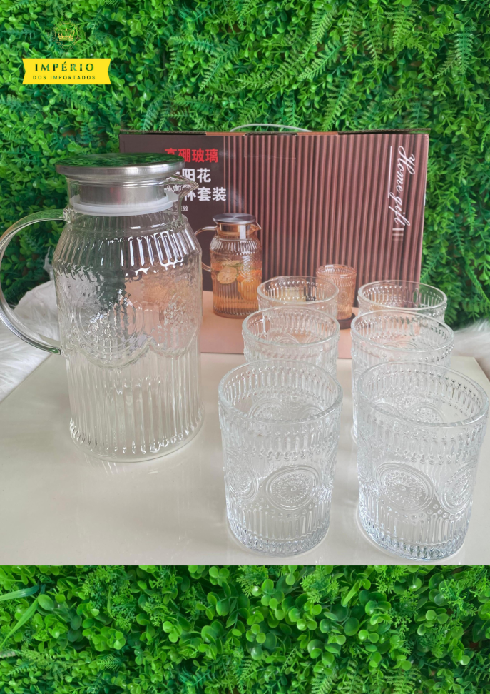 Conjunto Chaleira em vidro c/ 6 copos