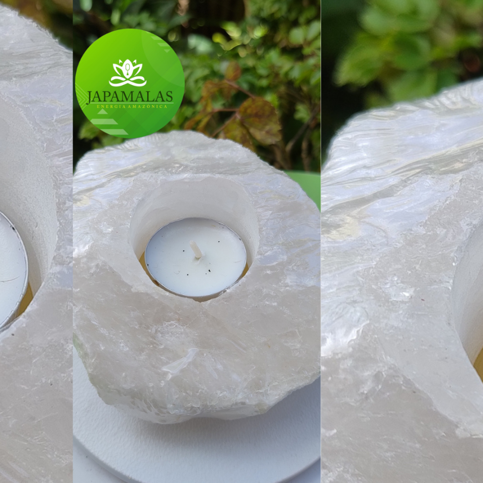 Porta-Velas em Quartzo Rosa Bruto Natural (892g)