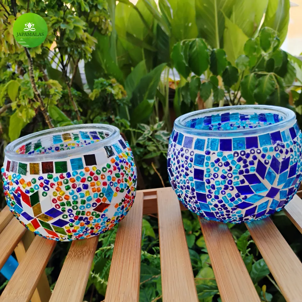 CASTIÇAL TURCO DE VIDRO MOSAICO 10 CM – PORTA-VELA PREMIUM