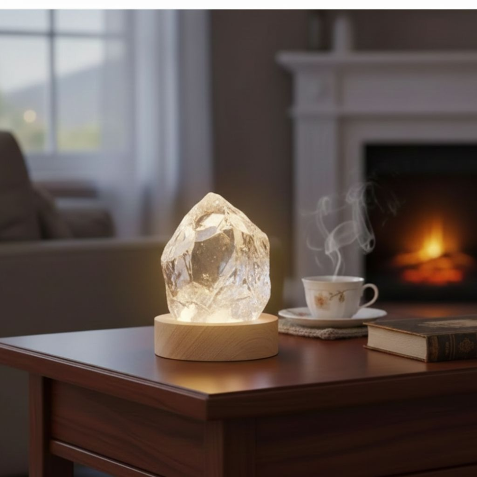 Base de Madeira com Luz LED Amarela USB 6cm - Iluminação para Cristais - #5