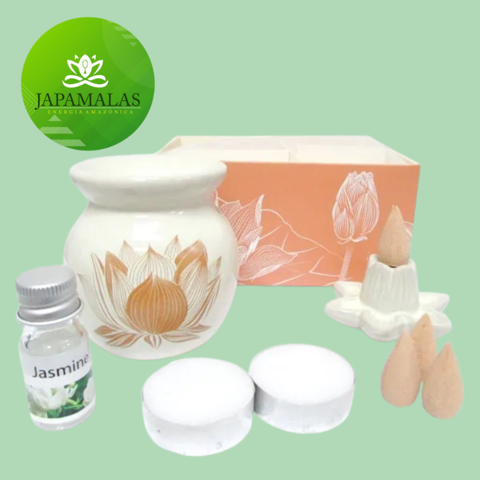 Kit Harmonia Bege – Rechaud de Cerâmica com Jasmim & Incensário Flor de Lótus - #4