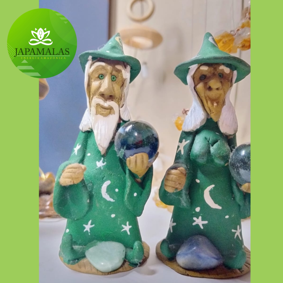 Casal de Magos Verdes com Ágatas Naturais e Porta-Incenso - #2