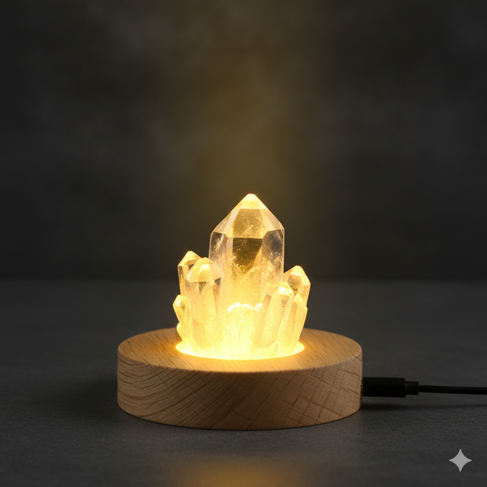 Base de Madeira com Luz LED Amarela USB 6cm - Iluminação para Cristais - #6