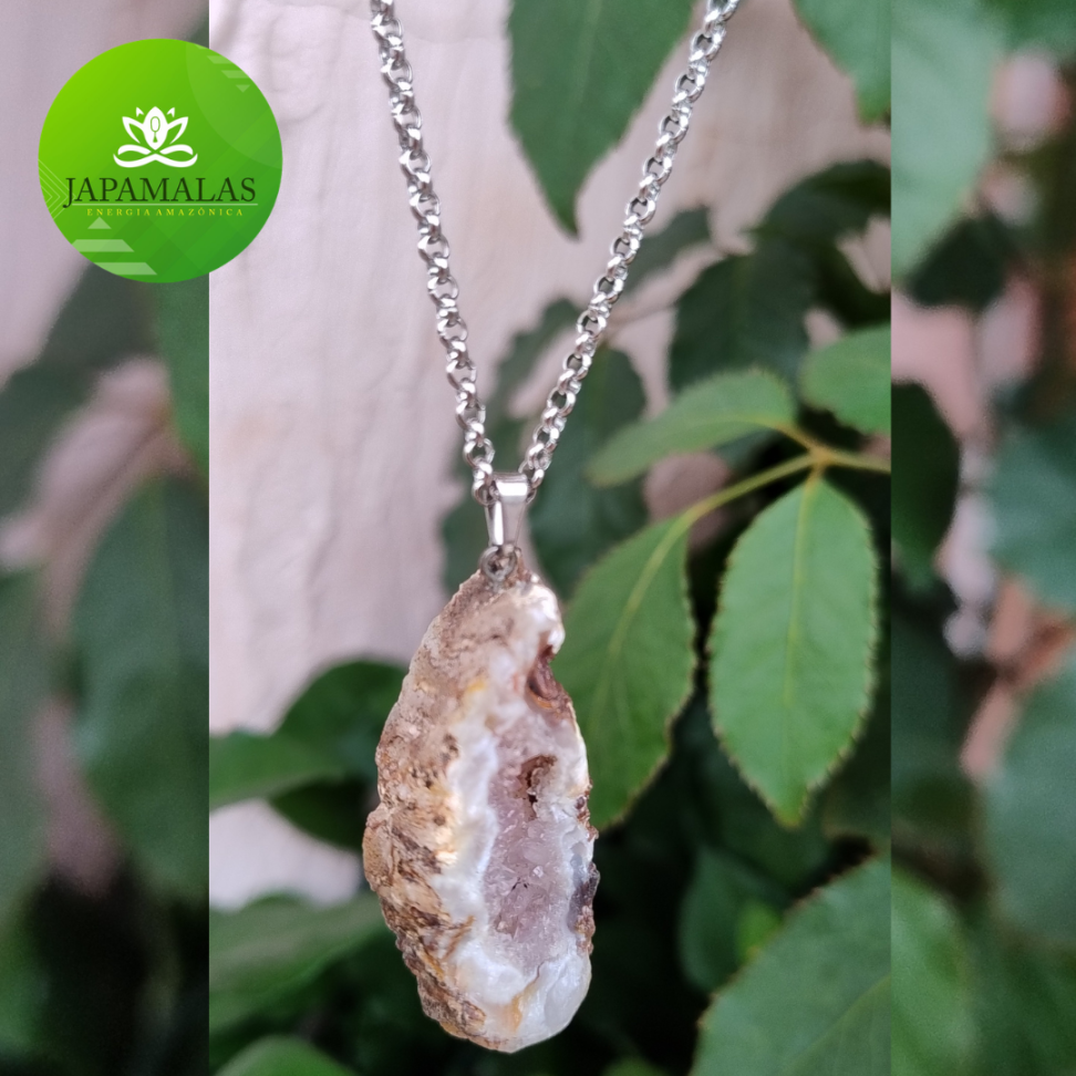 COLARES 100% EM AÇO COM PEDRAS  BRUTAS NATURAIS  ( Drusas e Geodos ) - #8