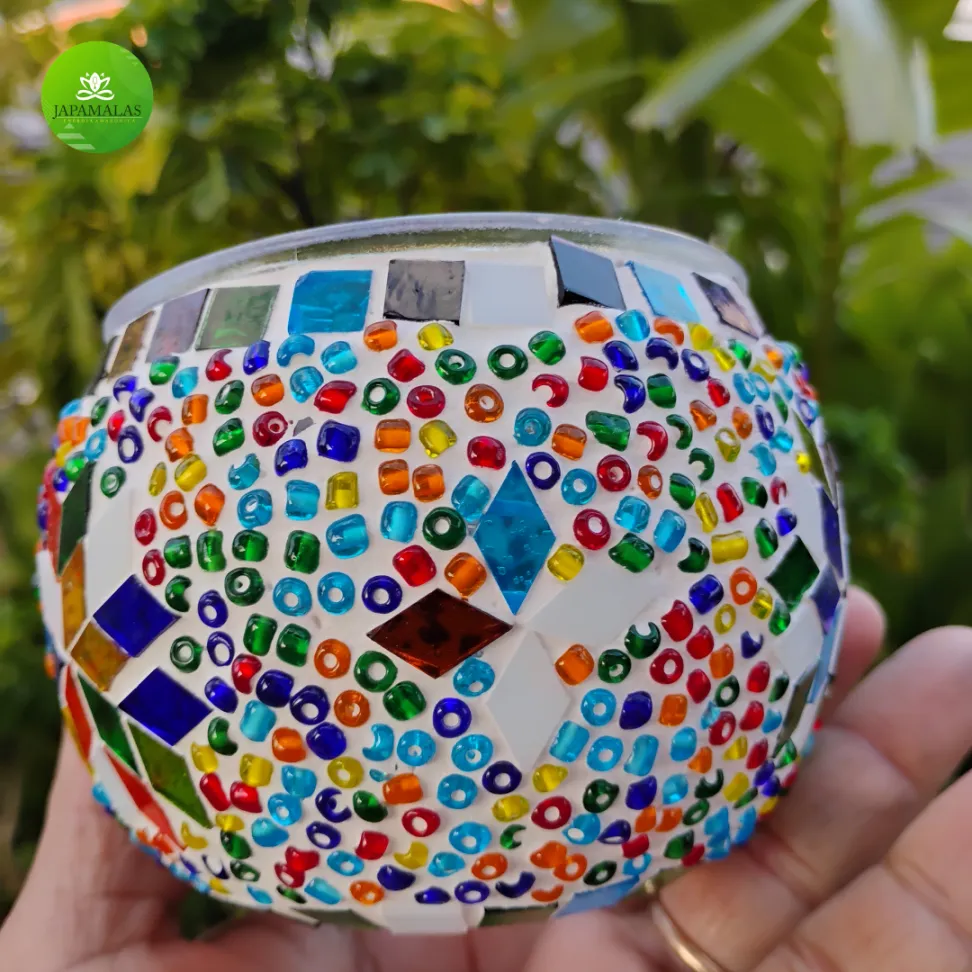 CASTIÇAL TURCO DE VIDRO MOSAICO 10 CM – PORTA-VELA PREMIUM - #3